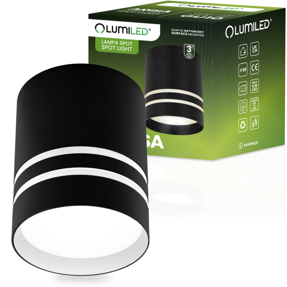 Povrchové halogénové bodové svietidlo tuba ARISA GU10 okrúhle čierne 80mm LUMILED