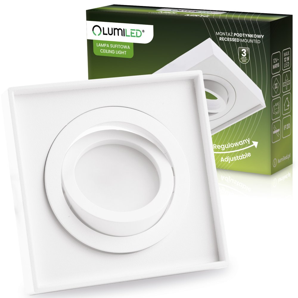 E-shop Svietidlo HALOGEN TUBA SPOT na zapustenú montáž Pohyblivé svietidlo Midi GU10 Lumiled Square White 20mm