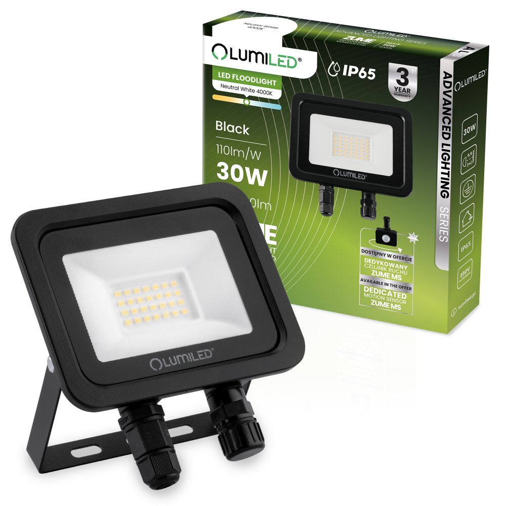 E-shop LED reflektor ZUME 30W 3300lm 4000K IP65 Black Advanced Lighting Series LUMILED