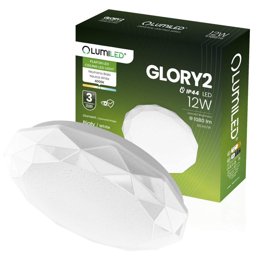 LED stropné svietidlo 12W IP44 Round GLORY 2 DIAMENT 26cm LUMILED