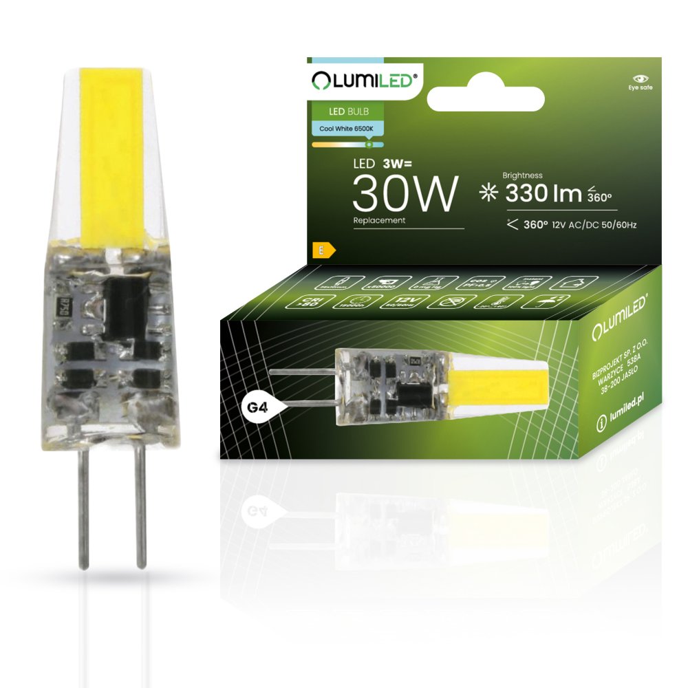 LED žiarovka G4 kapsula 3W = 30W 330lm 6500K Cold 360° LUMILED