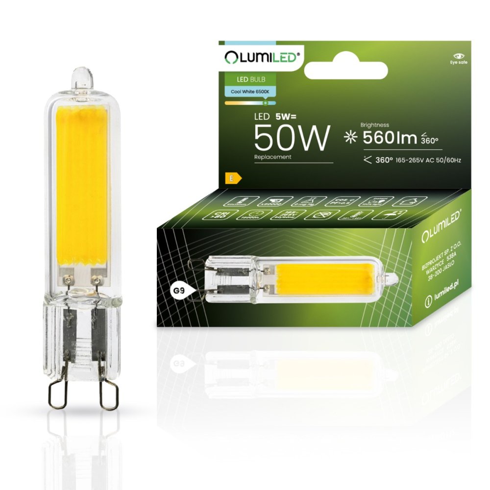 LED žiarovka G9 kapsula 5W = 50W 560lm 6500K Cold 360° LUMILED COB