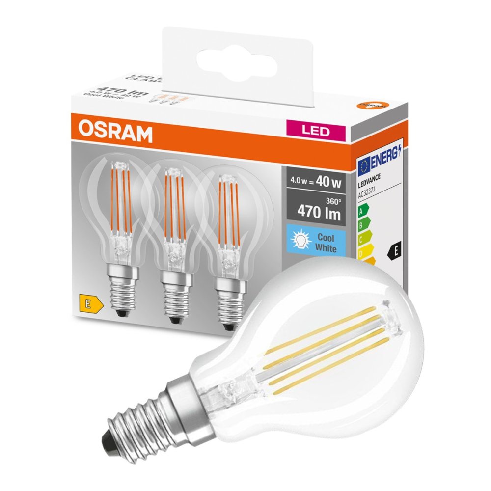 3PAK LED žiarovka E14 P45 4W = 40W 470lm 4000K Neutrálne 320° vlákno pätice OSRAM