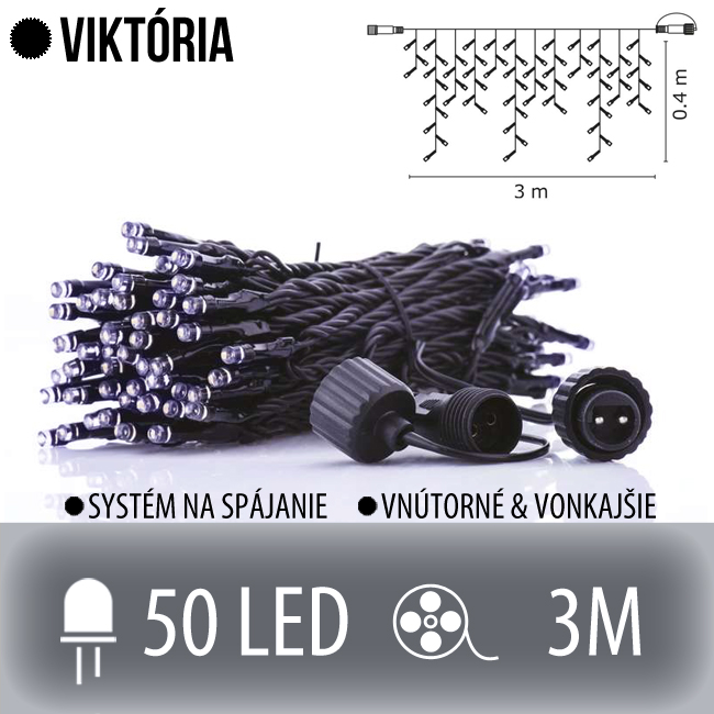 Viktória spojovateľná led svetelná záclona vonkajšia - 50led - 3m studená biela