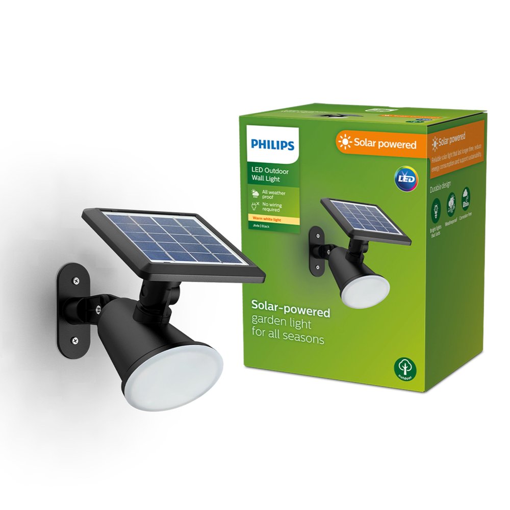 Záhradné nástenné svietidlo Solárne vonkajšie fasádne svietidlo LED 1,4 W 150 lm 2700K čierna Jivix Philips