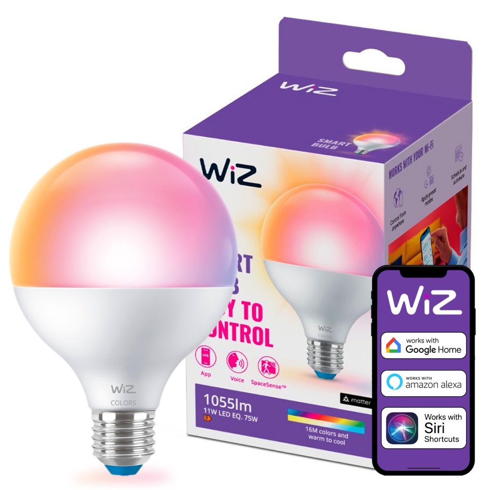 LED žiarovka E27 Sphere G95 11W = 75W 1055lm 2200-6500K RGB + TW Smart SMART WiFi Bluetooth App WiZ