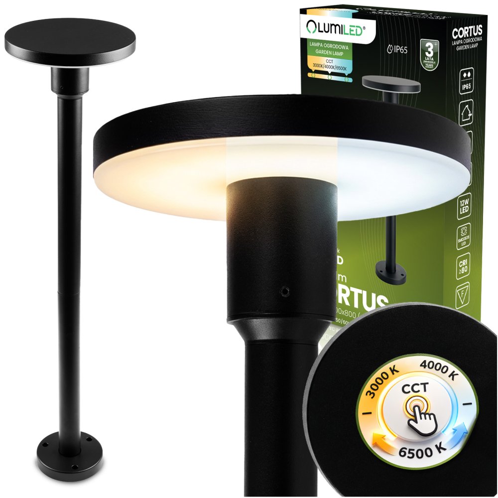 E-shop Vonkajšia záhradná lampa stĺpik stojaca CCT LED 12W 3000-6500K IP65 CORTUS LUMILED