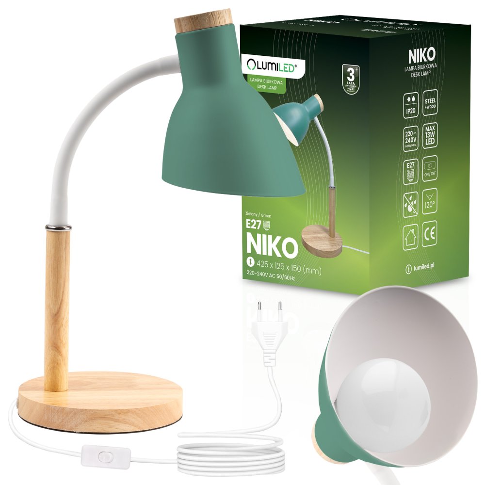 E-shop Stolná lampa školská kresliarska dekoratívna E27 NIKO zelená Lumiled