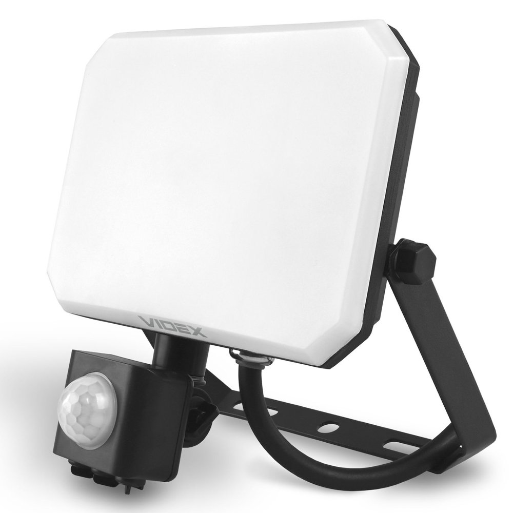 E-shop LED reflektor 30W 2850lm 5000K studený so senzorom pohybu a súmraku čierny s mliečnym tienidlom Videx