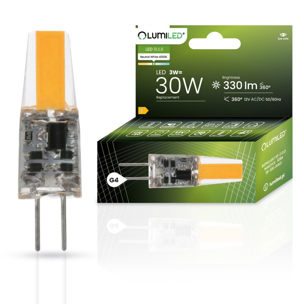 E-shop LED žiarovka G4 kapsula 3W = 30W 330lm 4000K Neutrálne 12V AC/DC 360° LUMILED