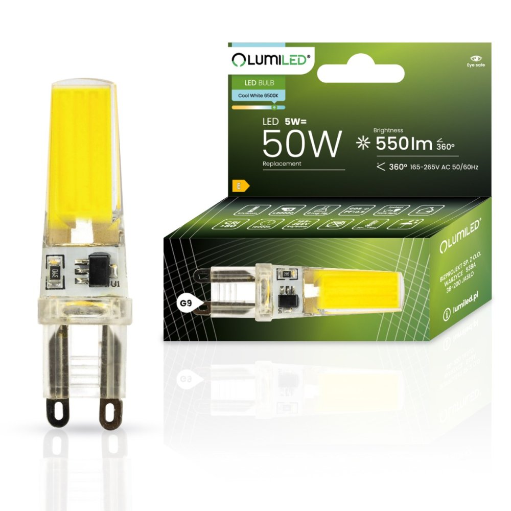 E-shop LED žiarovka G9 kapsula 5W = 50W 550lm 6500K Cold 360° LUMILED COB