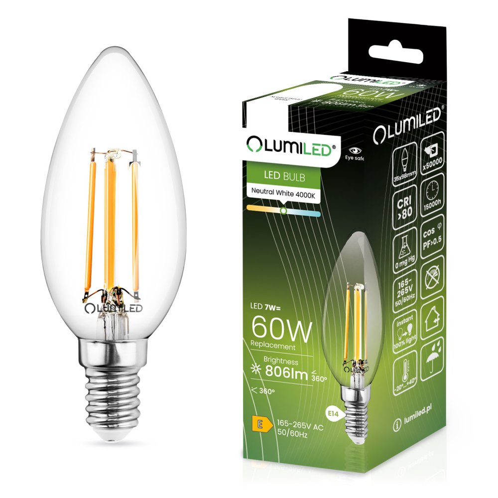 E-shop LED žiarovka E14 B35 7W = 65W 806lm 4000K Neutrálna 360°