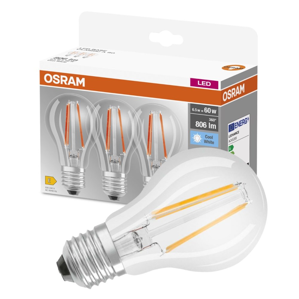 3PAK LED žiarovka E27 A60 6,5W = 60W 806lm 4000K Neutrálna 360° OSRAM