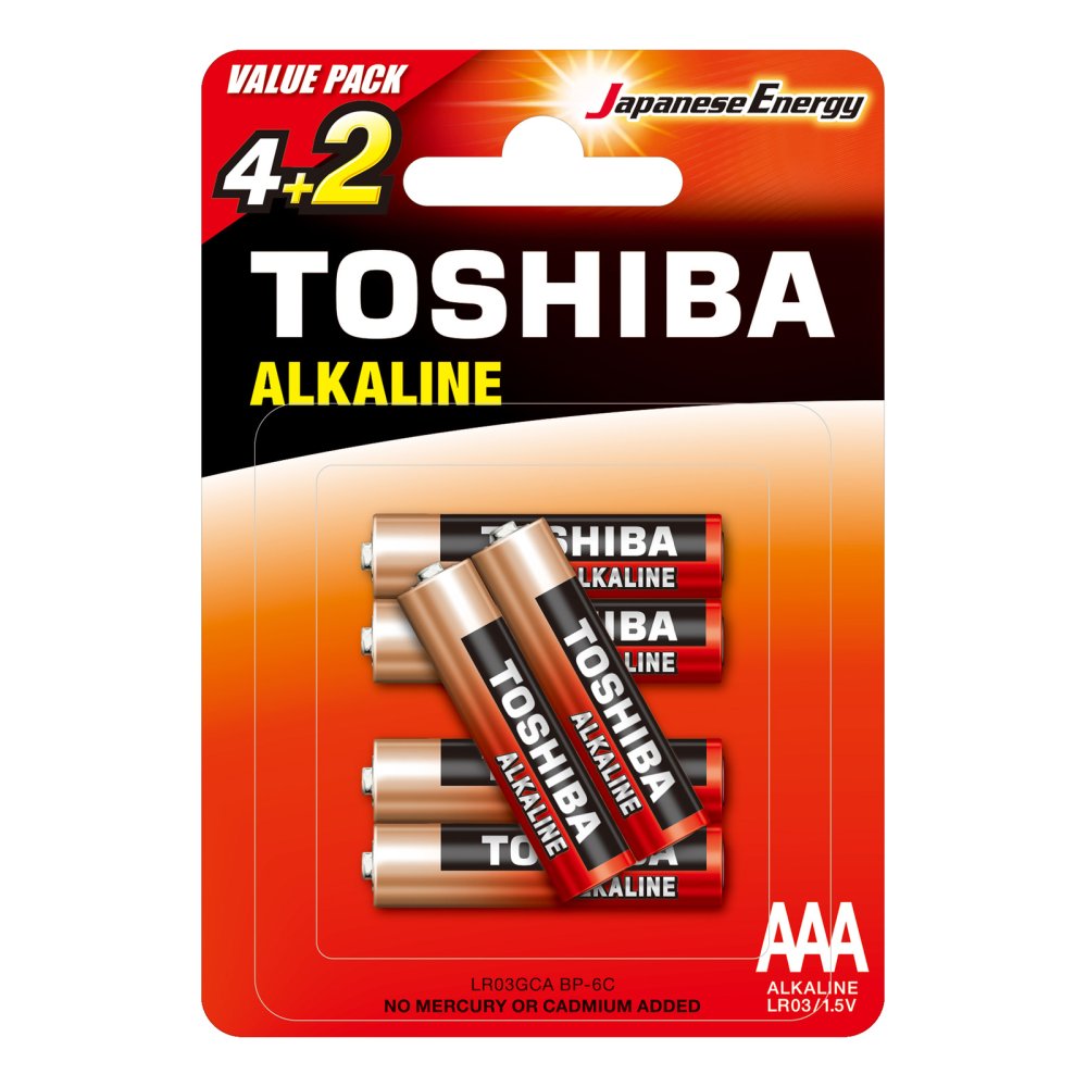 TOSHIBA RED ALKALINE LR03 AAA 1,5V Alkalické batérie PACK 6ks