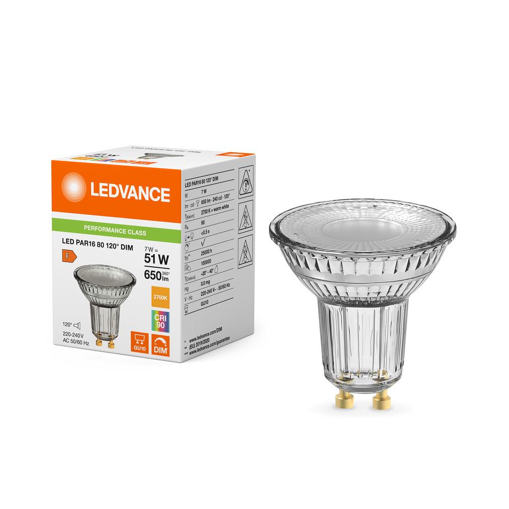 LED žiarovka GU10 PAR16 7W = 51W 650lm 2700K Warm 120° CRI90 Stmievateľná Ledvance