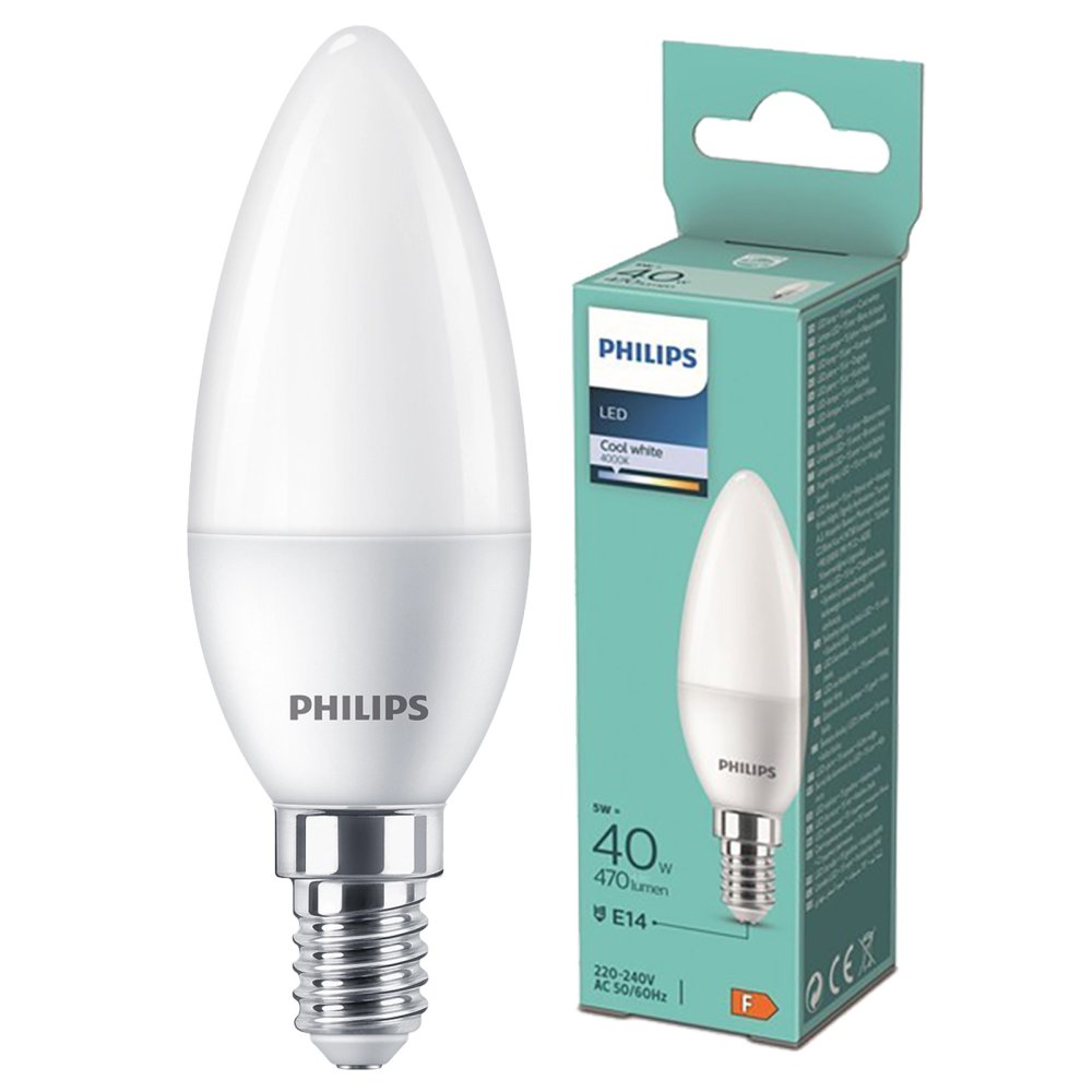 LED žiarovka E14 Candle B35 4,9W = 40W 470lm 4000K Neutral Essential Philips