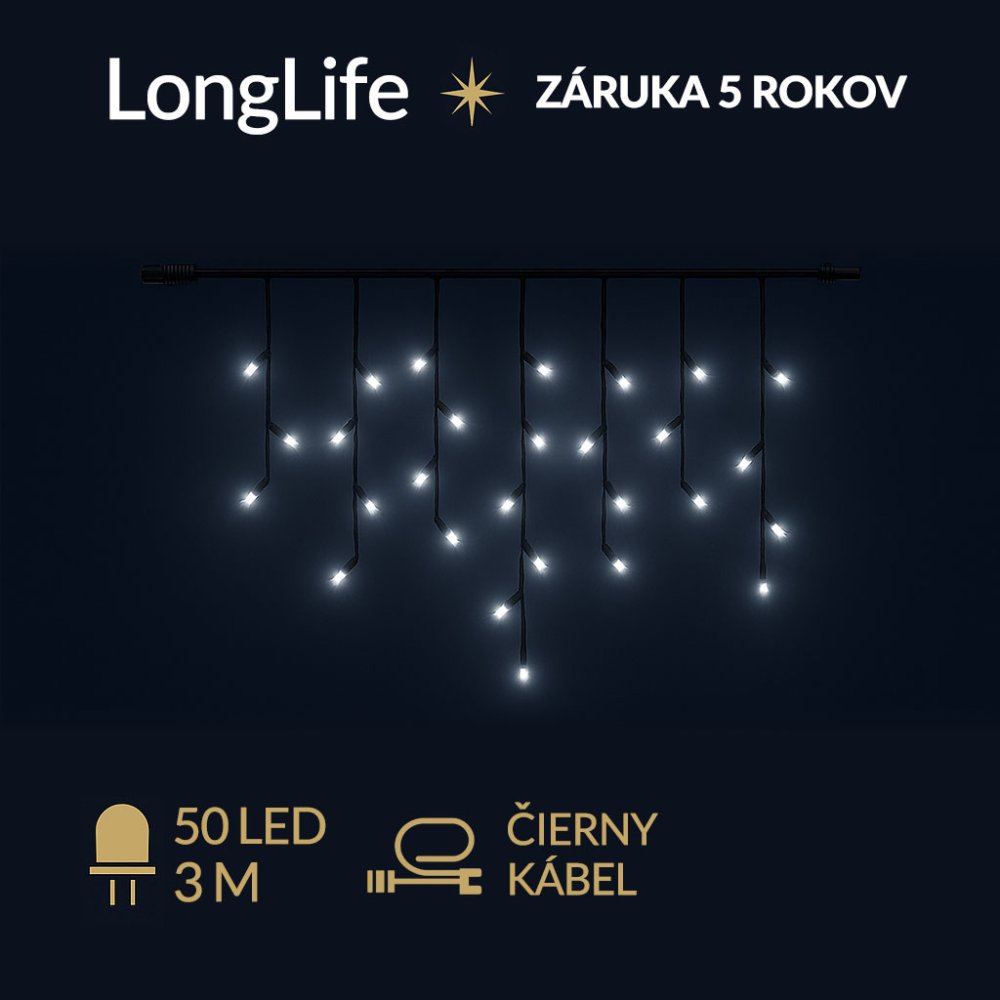 LongLife spojovateľná led svetelná záclona vonkajšia - 50led - 3m studená biela