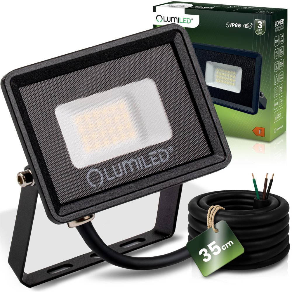 E-shop LED reflektor ZONER 20W 1800lm 4000K IP65 čierny LUMILED