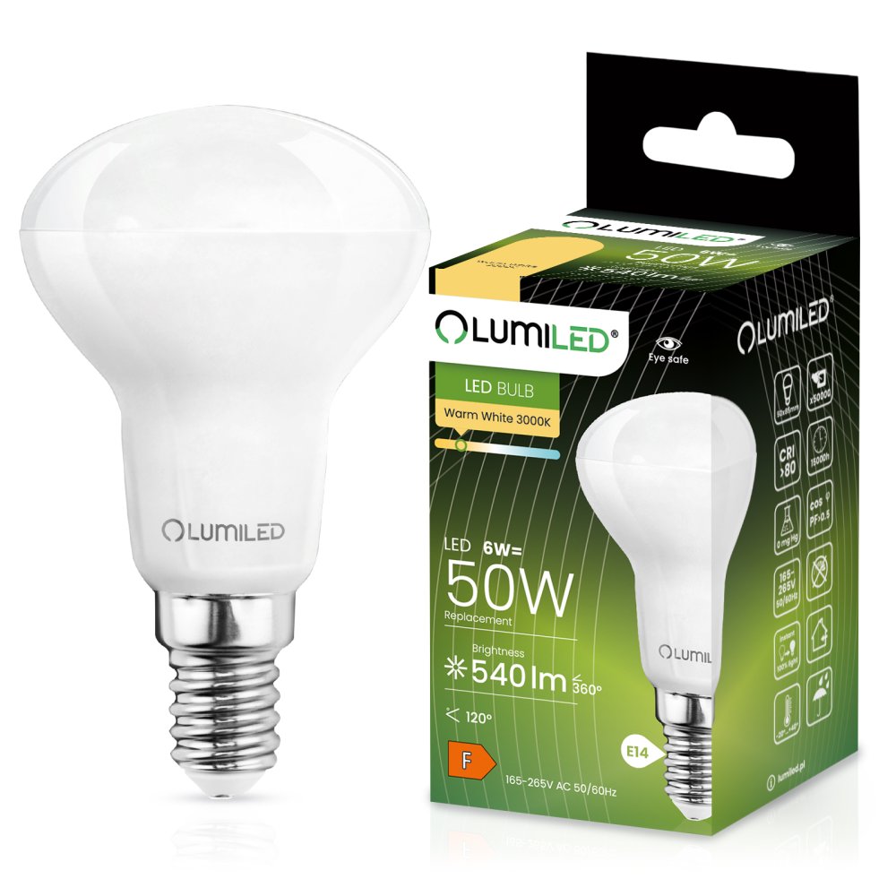 E-shop LED žiarovka E14 R50 6W = 50W 540lm 3000K Warm 120° LUMILED