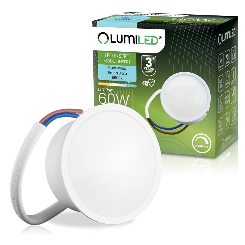 E-shop Modul LED žiarovky INSERT Reflektor 7W = 60W 670lm 6500K Studená 120° Stmievateľná LUMILED