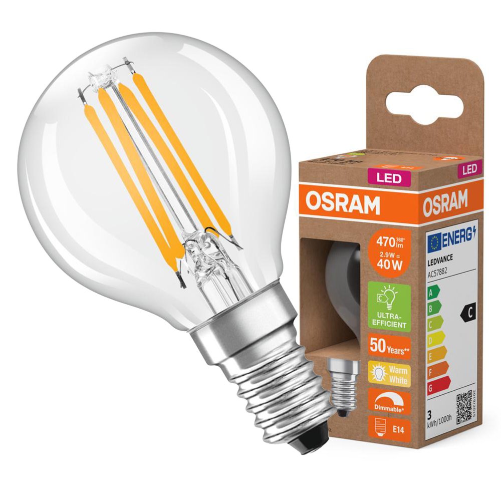 LED žiarovka P45 Ball E14 2,9W = 40W 470lm 2700K Warm 300° Dimmable CLASSIC ENERGY EFFICIENCY Osram