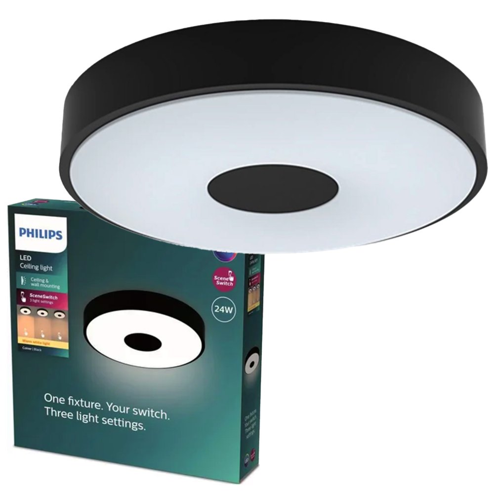 LED stropné svietidlo 24W 2800lm 4000K SceneSwitch Black Coiner Philips