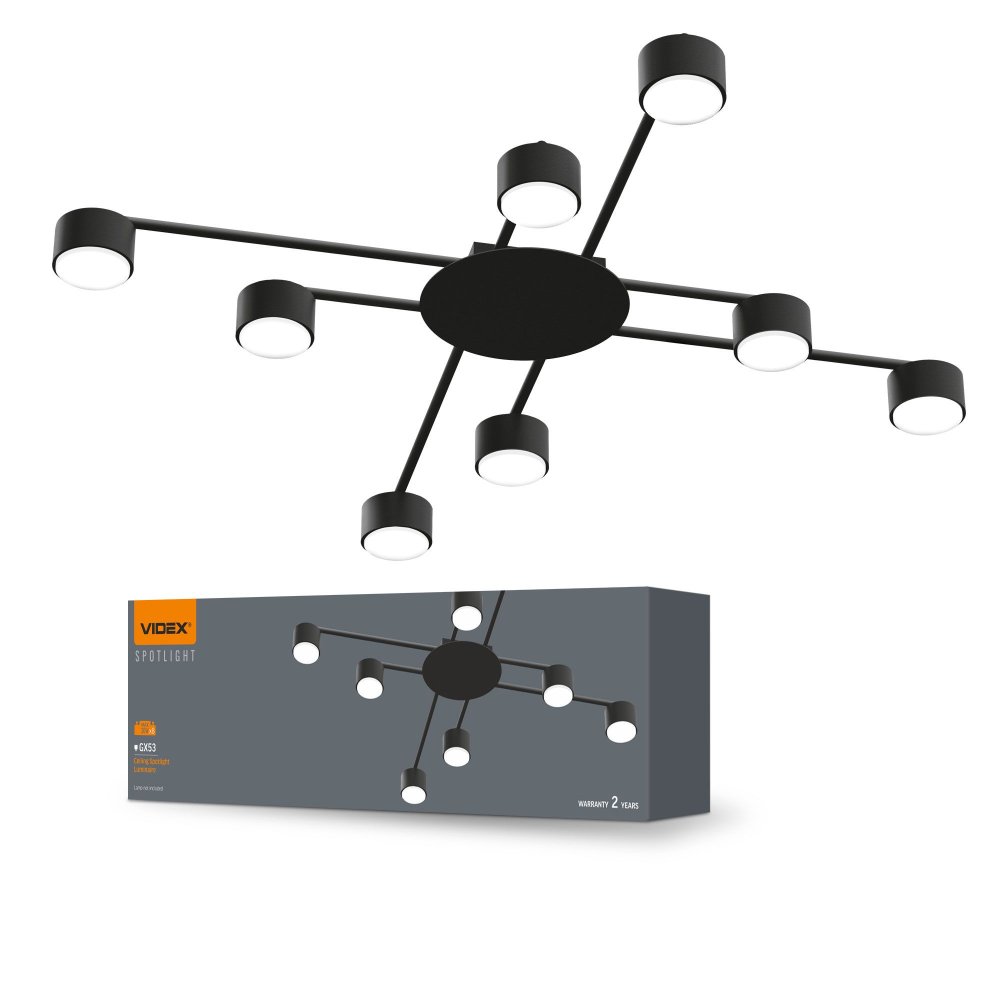 Stropné svietidlo Svietidlo 8x GX53 LED čierne Moderné Videx