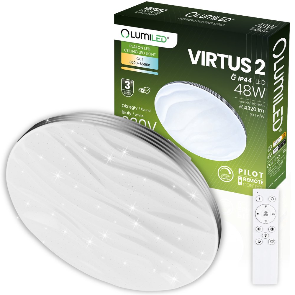 LED povrchové svietidlo VIRTUS2 48W IP44 CCT White Round 38cm + LUMILED PILOT