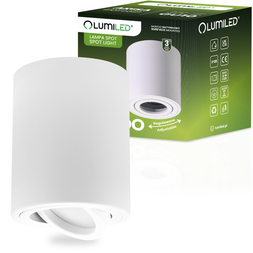 E-shop Nástenné prisadené halogénové bodové tubusové svietidlo otočné LUNDO GU10 LUMILED okrúhle biele 80mm