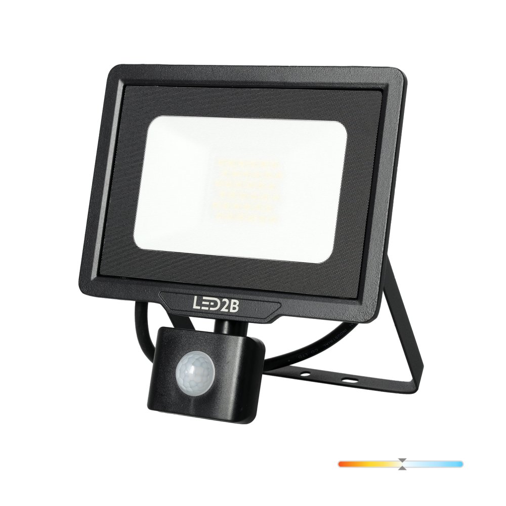 E-shop LED vonkajší záhradný reflektor 30W 2550lm 4000K neutrálna biely 120° so senzorom pohybu a súmraku IP65 čierny MHC Kobi