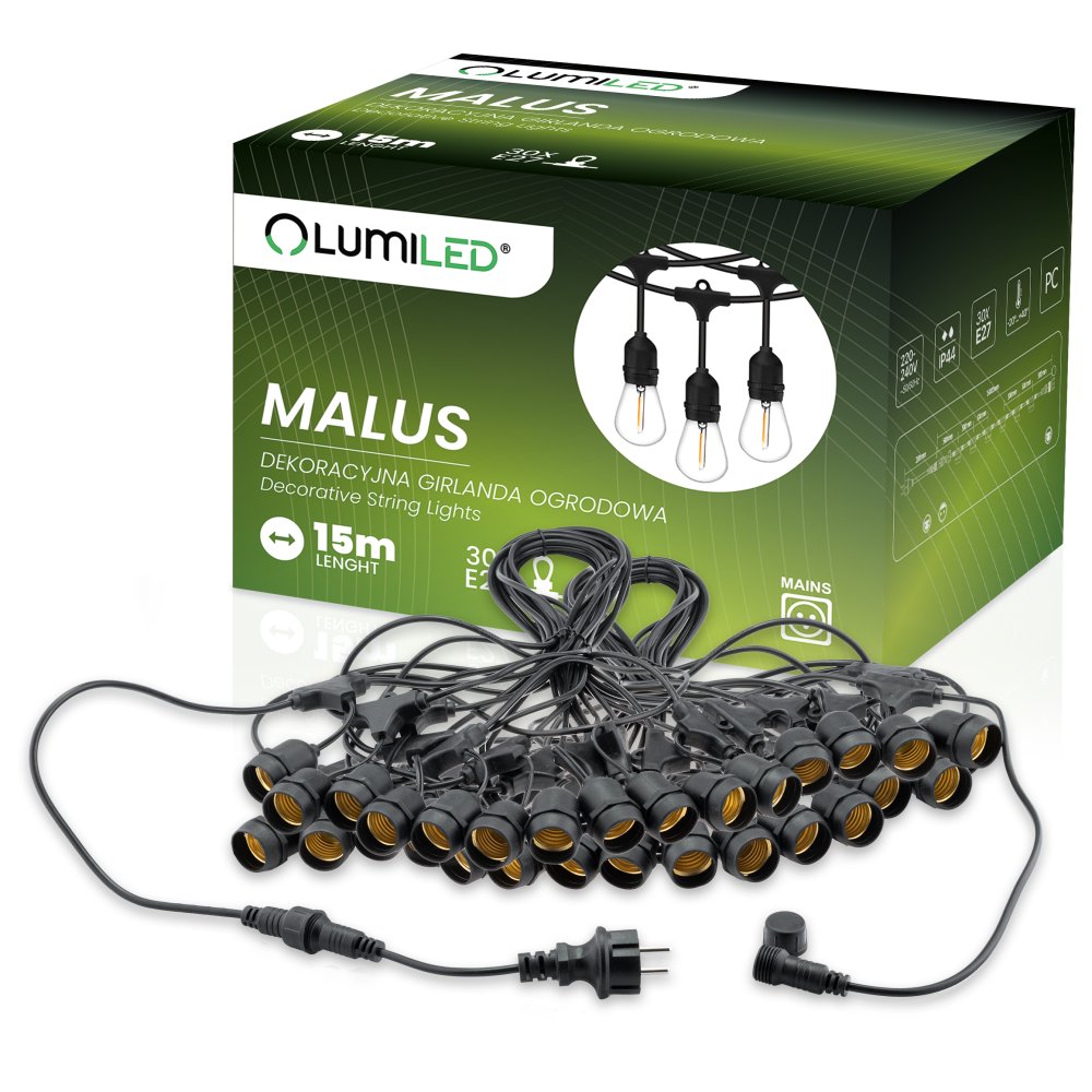 E-shop MALUS Vonkajšia záhradná girlanda Svetelná reťaz 15 m 30x E27 Lumiled