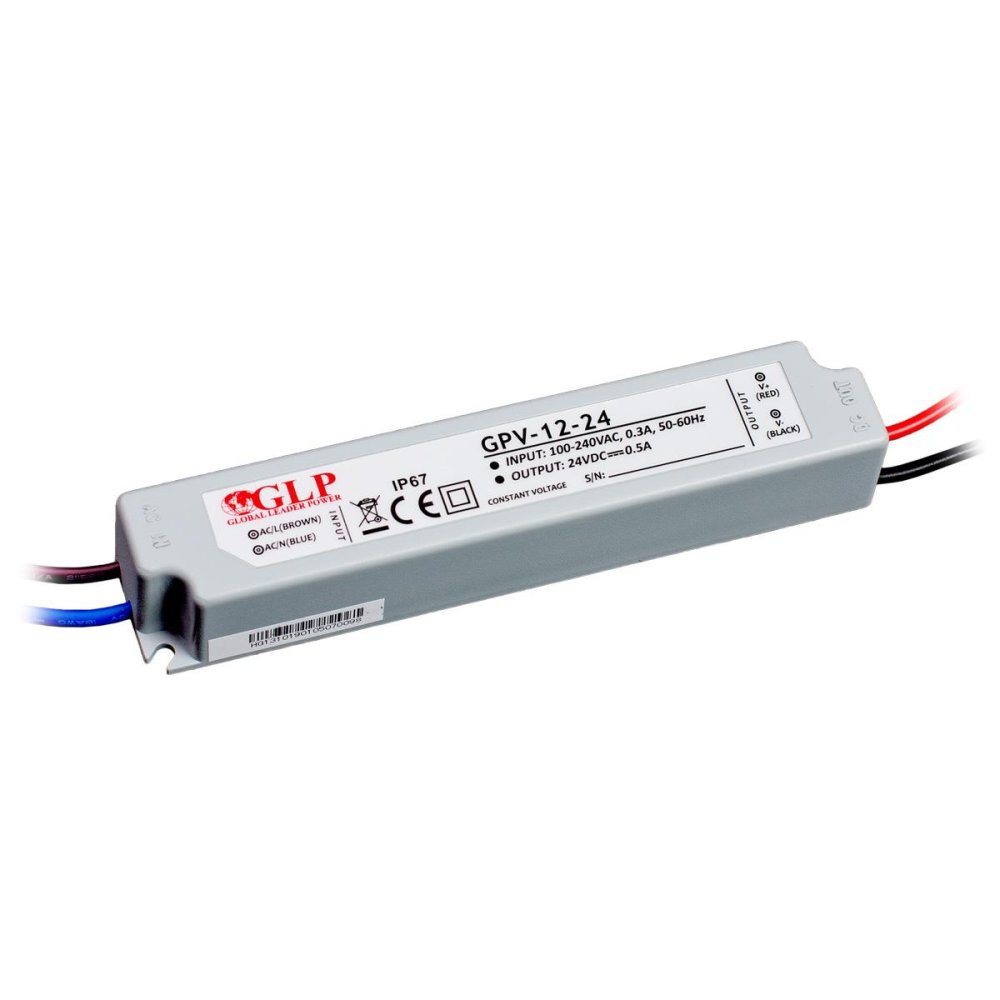 LED NAPÁJACÍ ZDROJ 24V 12W 0,5A GPV-12-24 GLP IP67 HERMETICKÝ