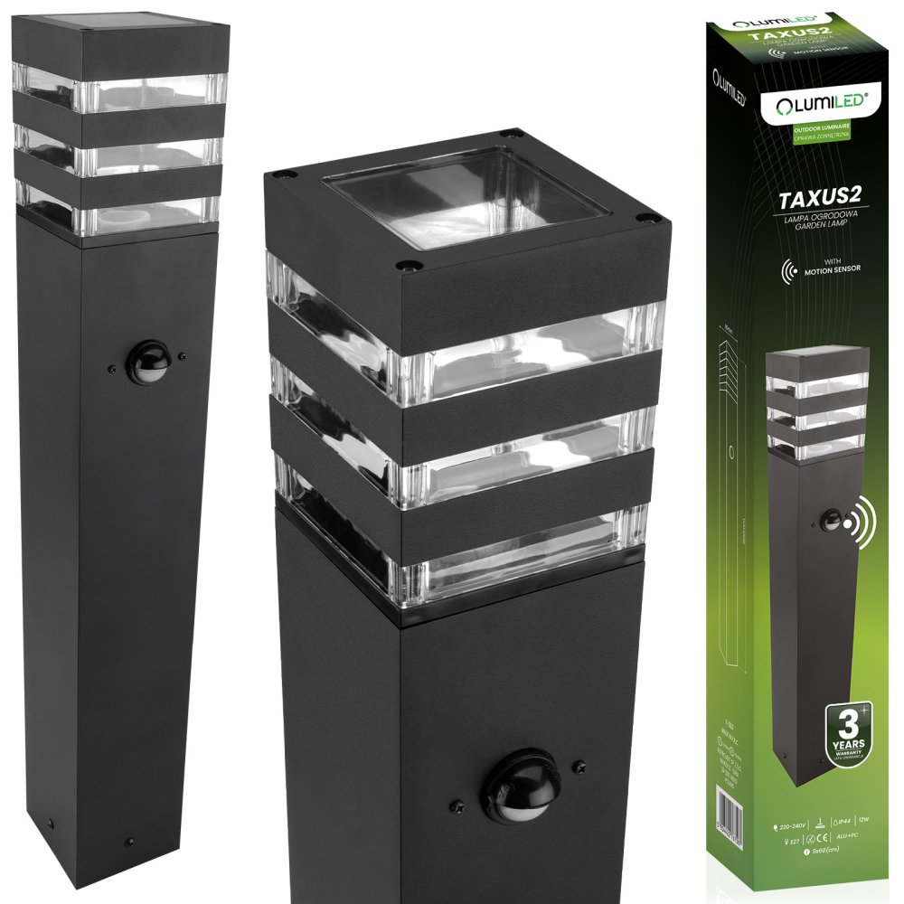 Vonkajšie stĺpy Záhradné svietidlo stojace E27 12W LED Senzor pohybu TAXUS 2 60cm LUMILED