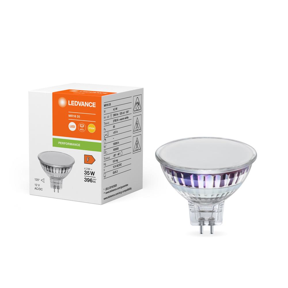 LED žiarovka GU5.3 MR16 4,3W = 35W 396lm 2700K Warm 120° 12V Ledvance