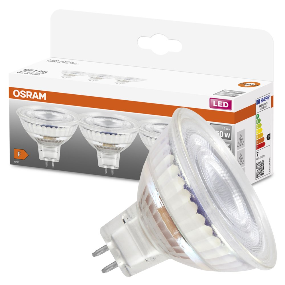 3x LED žiarovka MR16 Reflector GU5.3 6,5W = 50W 621lm 2700K Warm 12V 36° STAR Osram