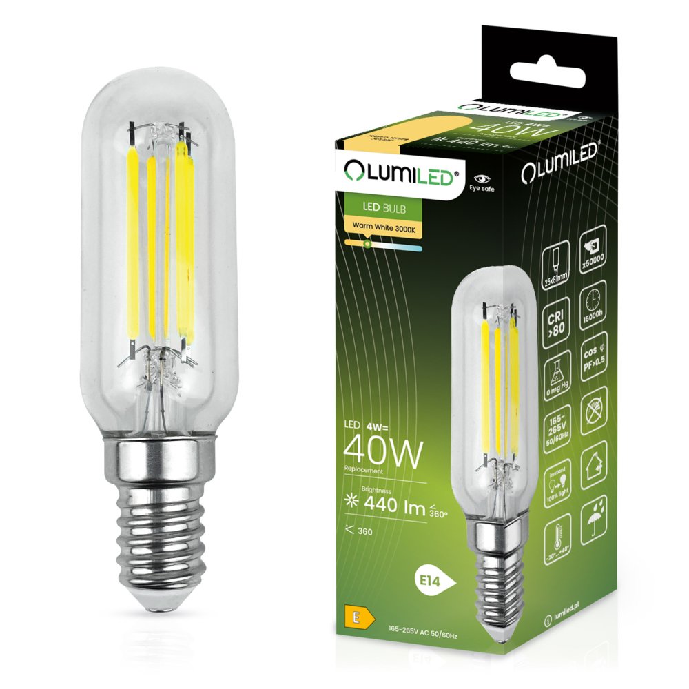E-shop LED žiarovka do chladničky E14 T25 4W = 40W 440lm 3000K teplé vlákno LUMILED