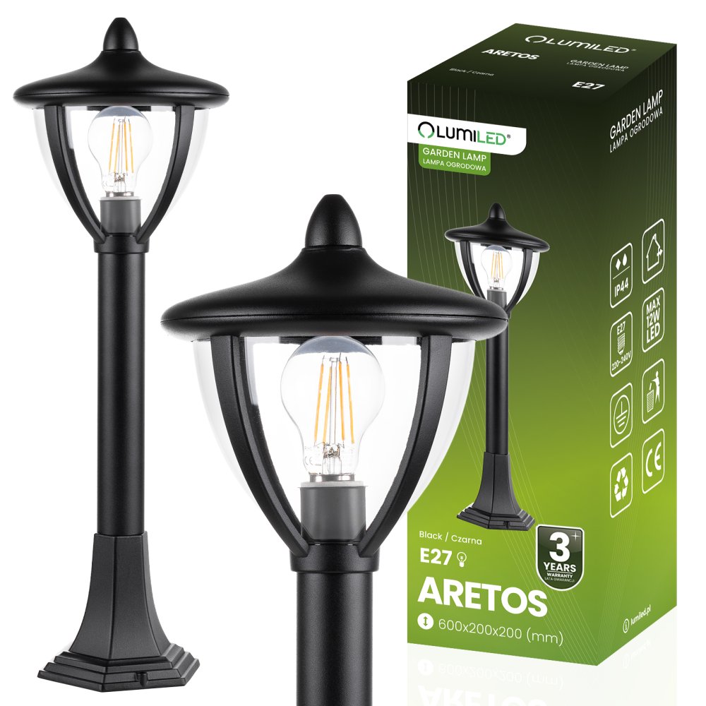 E-shop Záhradný stĺp Vonkajší stojaci LED lampáš E27 ARETOS 60cm LUMILED