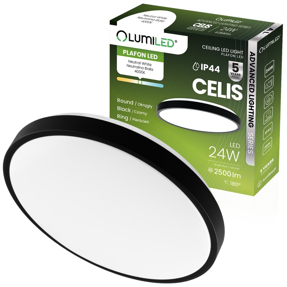 E-shop LED stropný plafón s povrchovou montážou 24W 4000K CELIS Round IP44 Black Ring ALS LUMILED