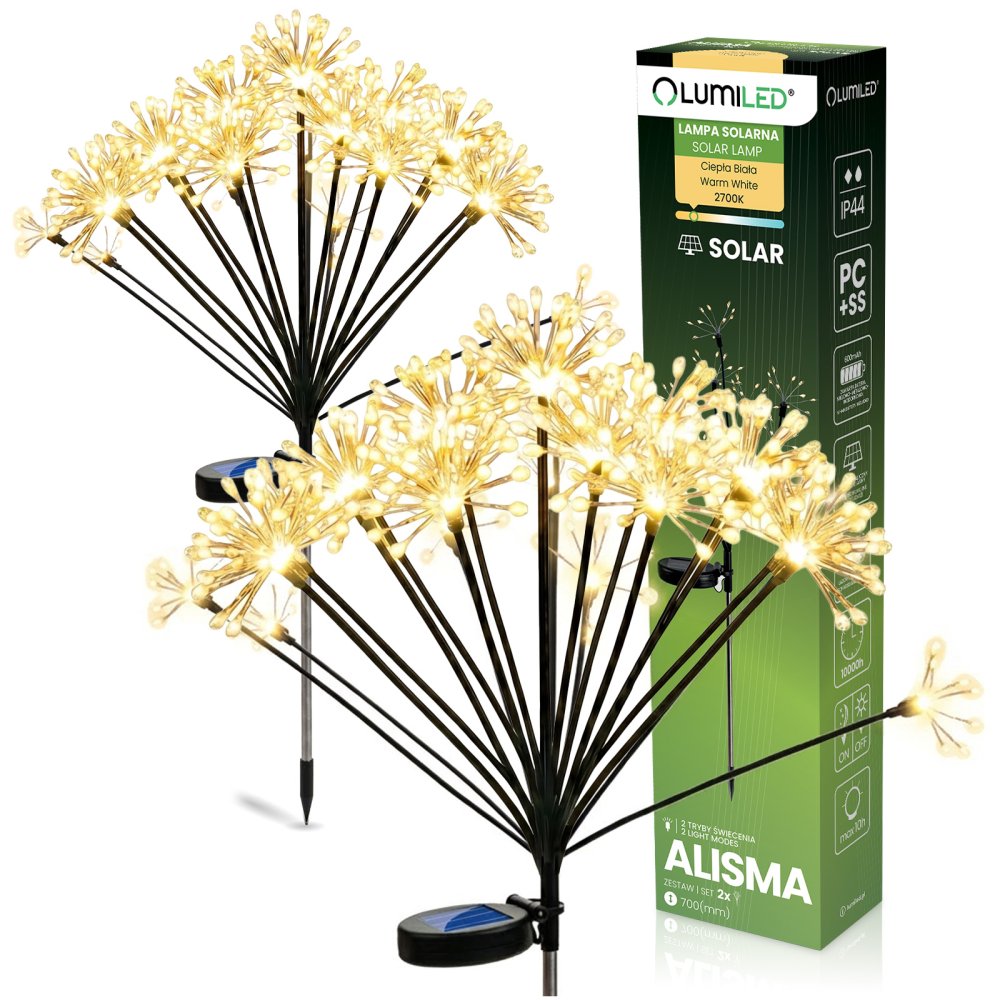 2x Solárna záhradná lampa LED ALISMA zapichovacia vonkajšia 70cm 2700K IP44 LUMILED