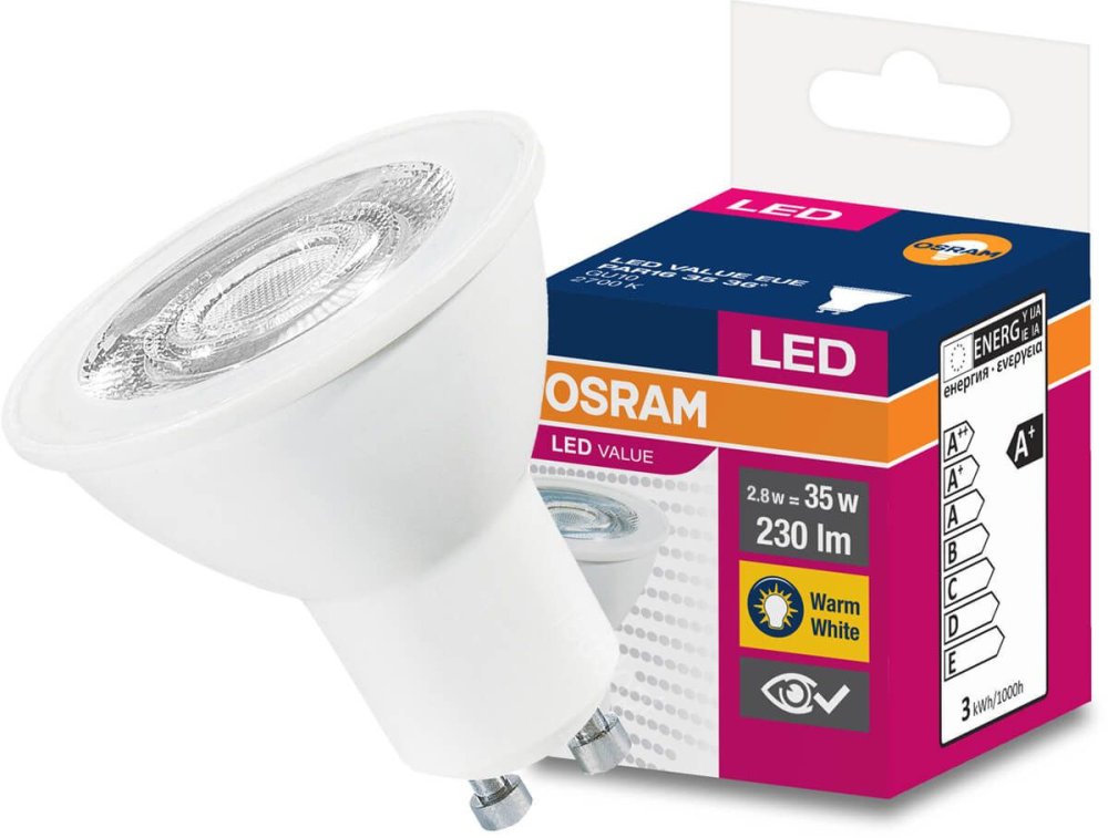 LED žiarovka GU10 3,2W = 35W 230lm 2700K Warm 36° OSRAM Value