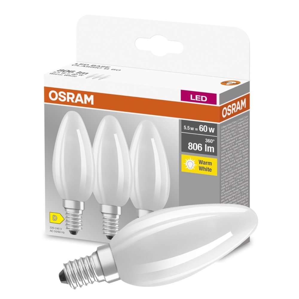 3PAK LED žiarovka E14 B35 5,5W = 60W 806lm 2700K Warm 300° Filament OSRAM BASE