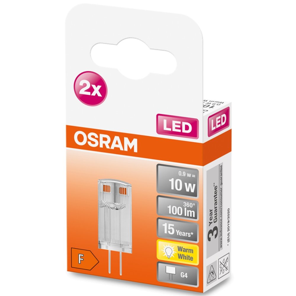 LED žiarovka G4 s päticou 0,9W = 10W 100lm 2700K Warm 320° OSRAM 2PAK