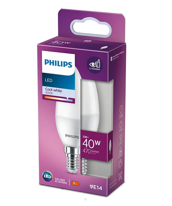LED žiarovka E14 B35 4,9W = 40W 470lm 4000K Neutrálna matná PHILIPS