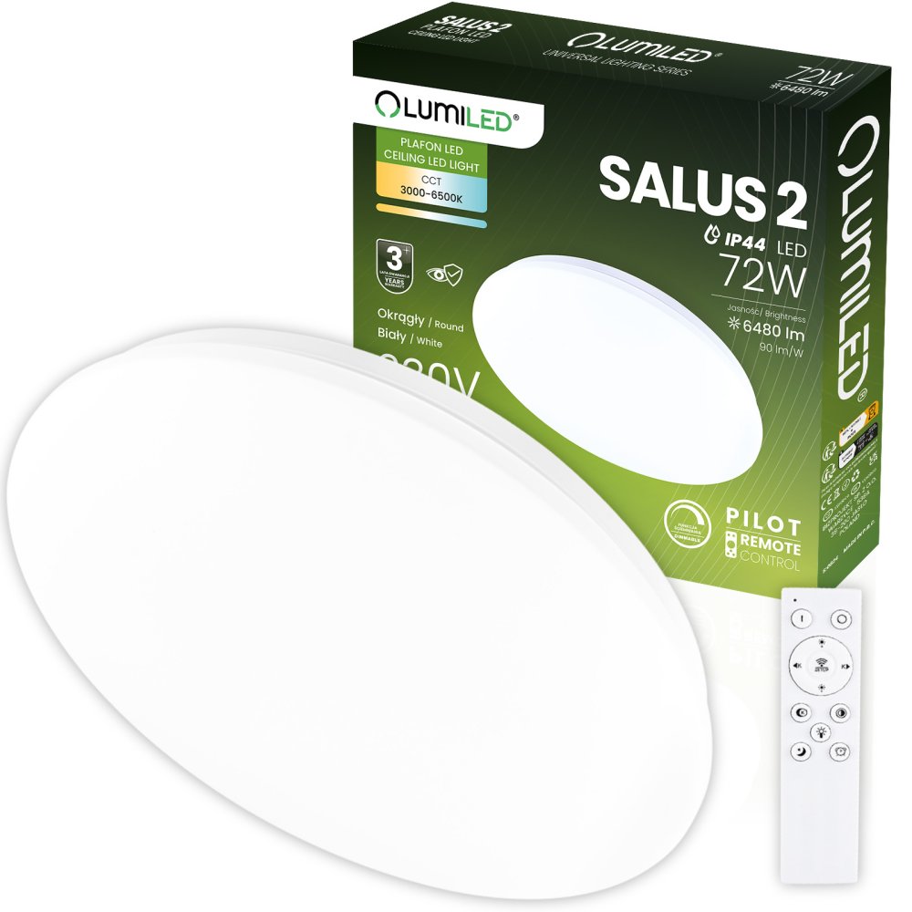 LED povrchové svietidlo SALUS2 72W IP44 CCT White Round 50cm + LUMILED PILOT