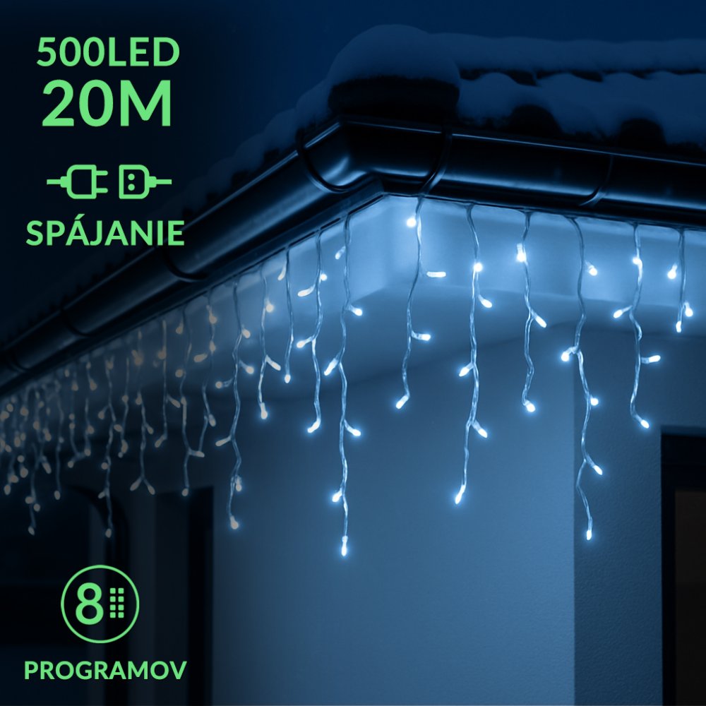 Vianočná led svetelná záclona na spájanie vonkajšia - programy - 500led - 20m - modrá
