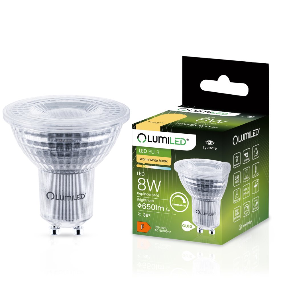 E-shop LED žiarovka GU10 reflektor PAR16 8W = 80W 650lm 3000K teplá 36° stmievateľná LUMILED
