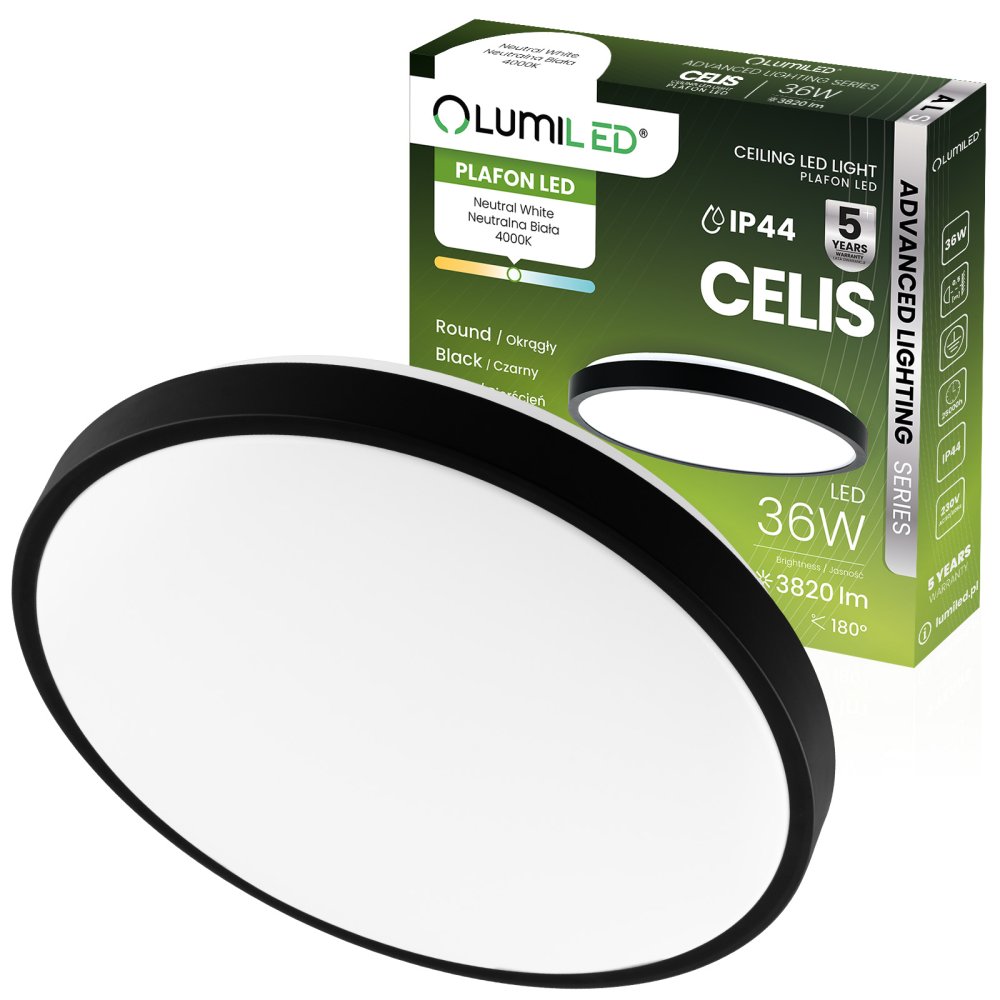 E-shop LED stropný plafón 36W 4000K CELIS Round IP44 Black Ring ALS LUMILED